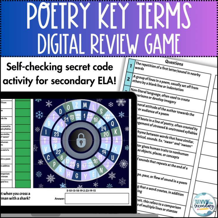 Poetry Terms and Poetic Devices Review Game - Digital Activity for Secondary ELA