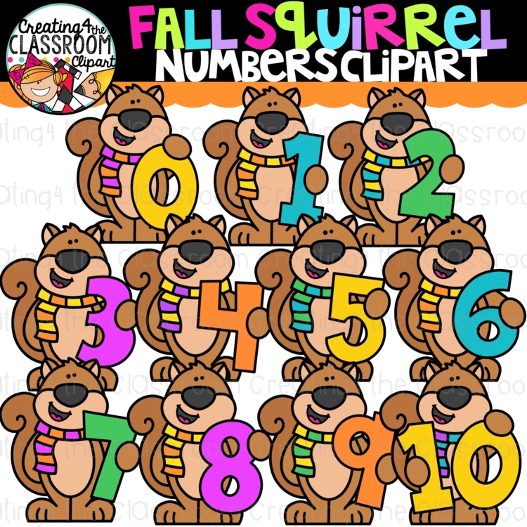 Fall Squirrel Number Clipart {Number Counting Clipart}
