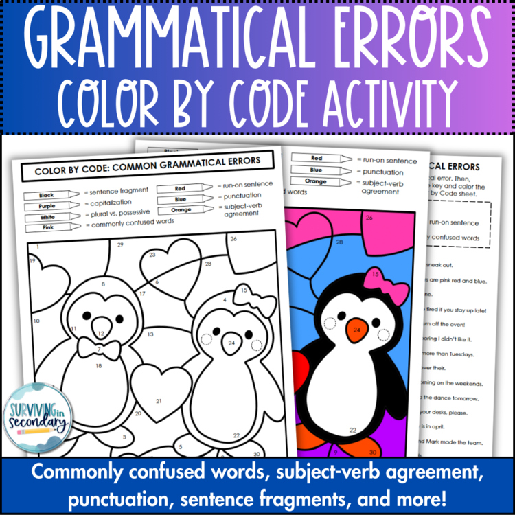 Common Grammatical Errors Color by Code - Middle & High School Grammar Review