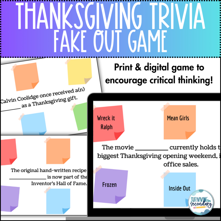 Thanksgiving Fake Out Trivia Game - Print & Digital Game