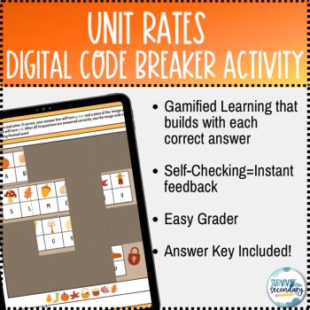Thanksgiving Fall Menu Unit Rates Digital Code Breaker Activity, image 2