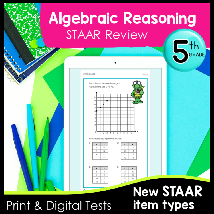 5th STAAR Math Review Input Output Tables, Simplify Expressions, Graphing Tests