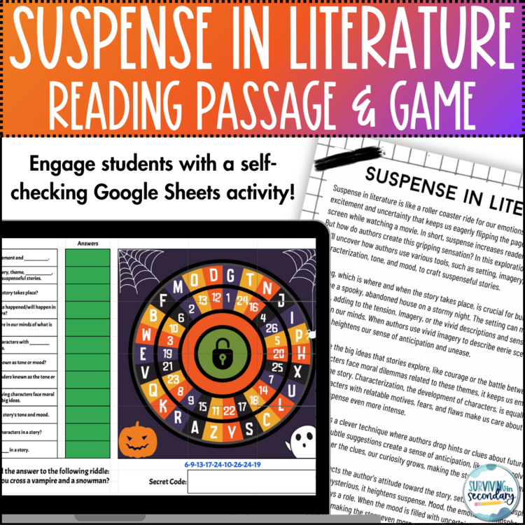 Suspense in Literature Digital Cipher Pursuit Activity for Intro or Review