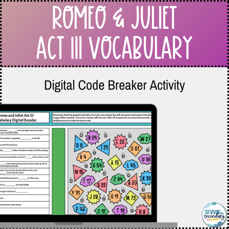 Romeo and Juliet Act III Vocabulary Digital Codebreaker Activity