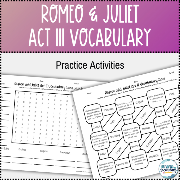 Romeo and Juliet Act II Vocabulary Activities