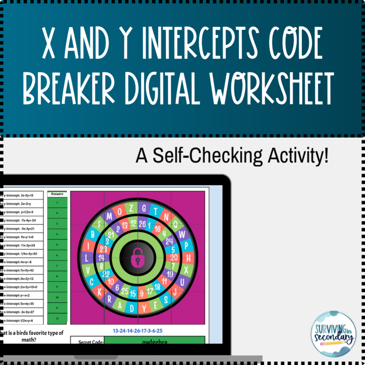 X and Y-intercepts Cipher Pursuit Digital Resource Activity