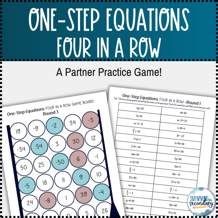 One-Step Equations Four in a Row Review Game