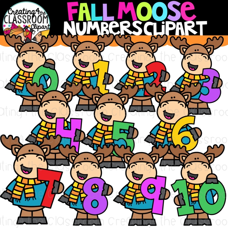 Fall Moose Number Clipart {Number Counting Clipart}