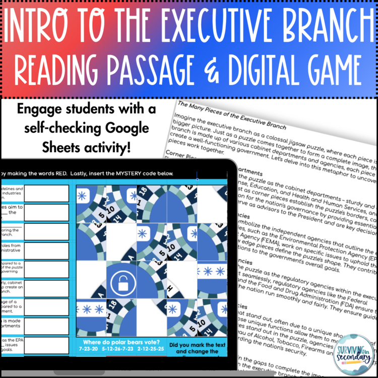 Intro to the Executive Branch - Digital Resource Activity for Gov & Civics