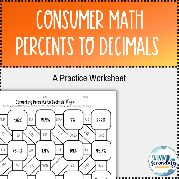 Converting Decimals to Percents Maze