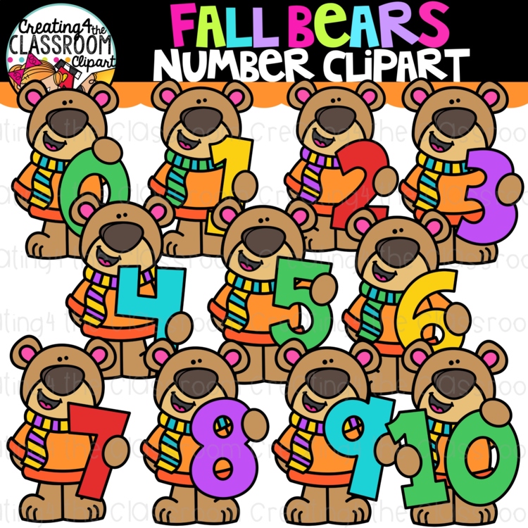 Fall Bear Number Clipart {Number Counting Clipart}
