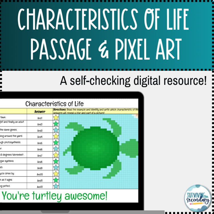 Characteristics of Living Things Passage & Pixel Art Activity