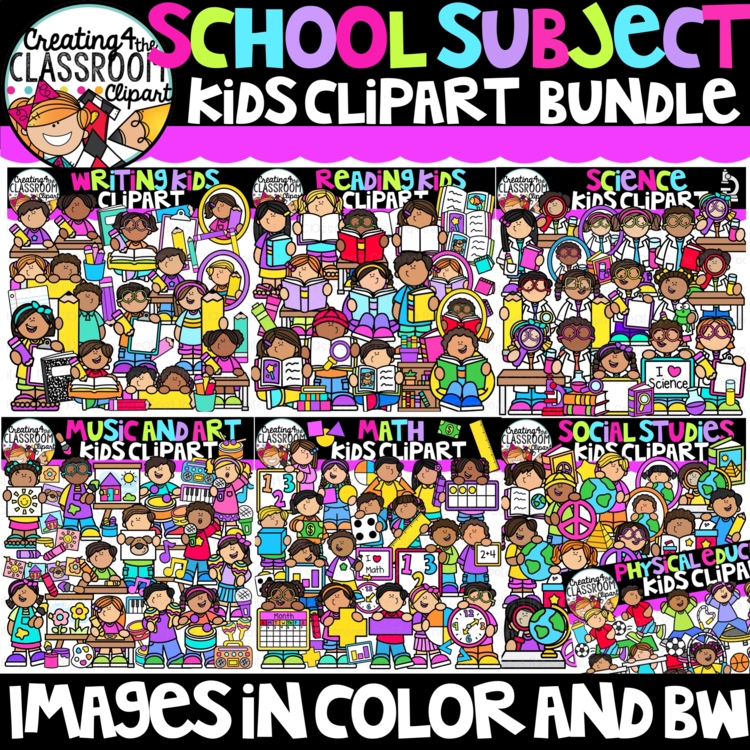 School Subject Kids Clipart Bundle {School Kids Clipart}