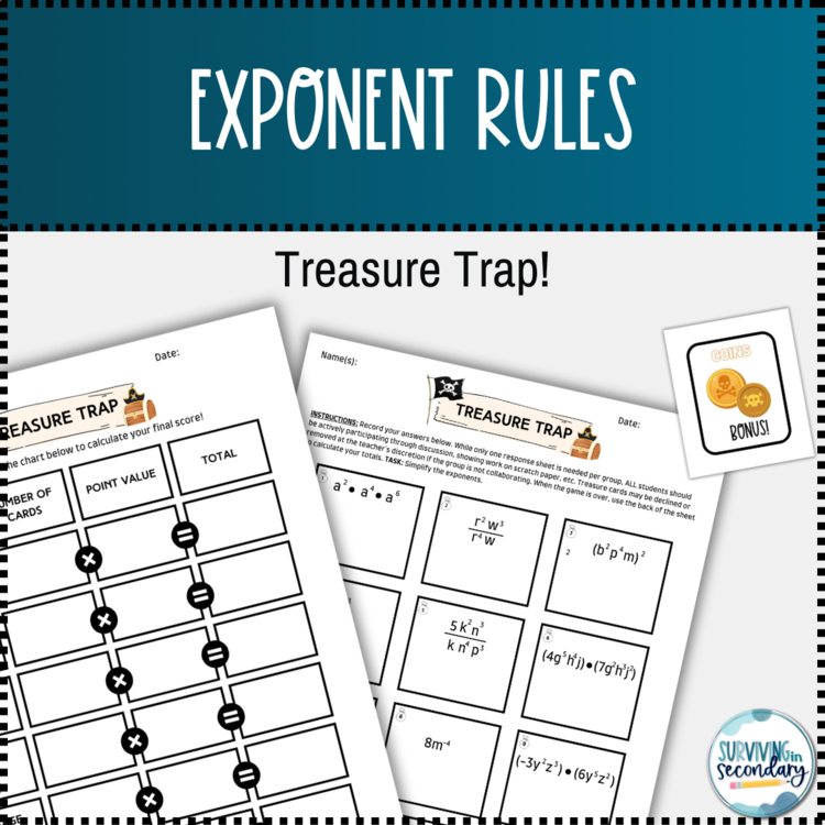 Exponent Rules Treasure Trap Game