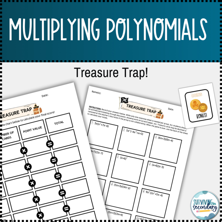 Multiplying Polynomials Review Activity - Treasure Trap Game