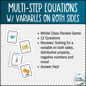 Multi-Step Equations with Variables on Both Sides Treasure Trap Review Game, image 2