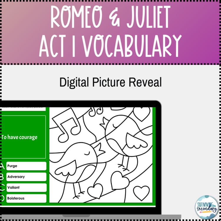 Romeo and Juliet Act 1 Review Activity Vocabulary Picture Reveal