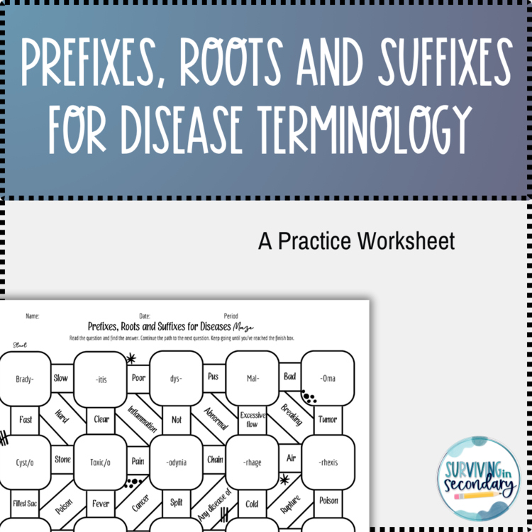 Prefixes, Roots, and Suffixes for Disease Medical Terminology Maze