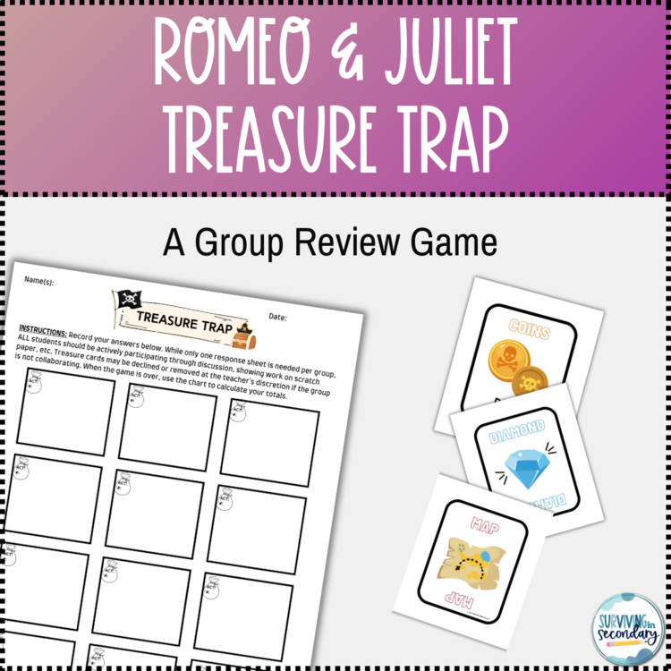 Romeo and Juliet Review Game and Task Cards Treasure Trap Game