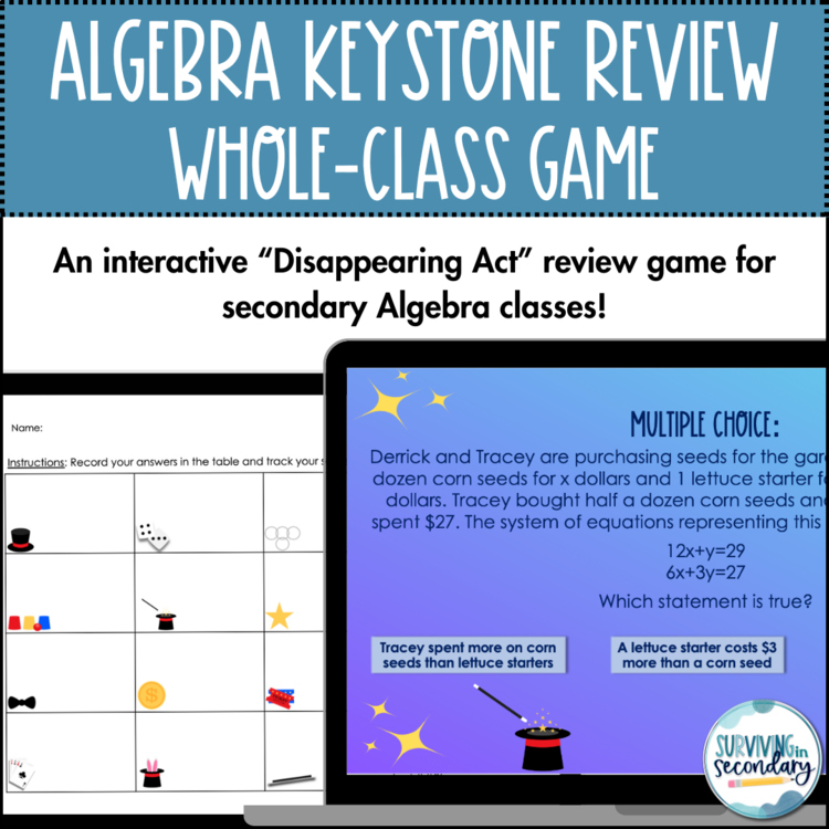 Algebra Keystone Review Disappearing Act - Whole-Class Review Game