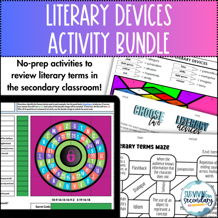 Literary Devices BUNDLE - No-Prep Review Activities for Secondary ELA Test Prep