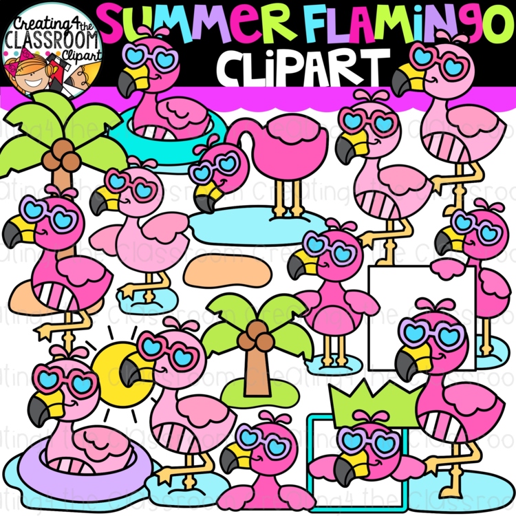 Summer Flamingos Clipart {Flamingo Clipart}