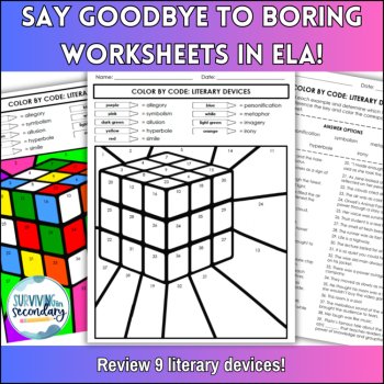 Literary Devices Color by Code - No-Prep ELA Review - Test Prep Activity, image 2