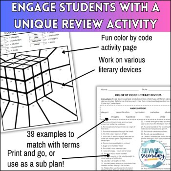 Literary Devices Color by Code - No-Prep ELA Review - Test Prep Activity, image 3