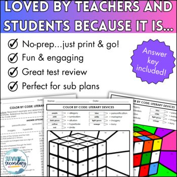 Literary Devices Color by Code - No-Prep ELA Review - Test Prep Activity, image 4