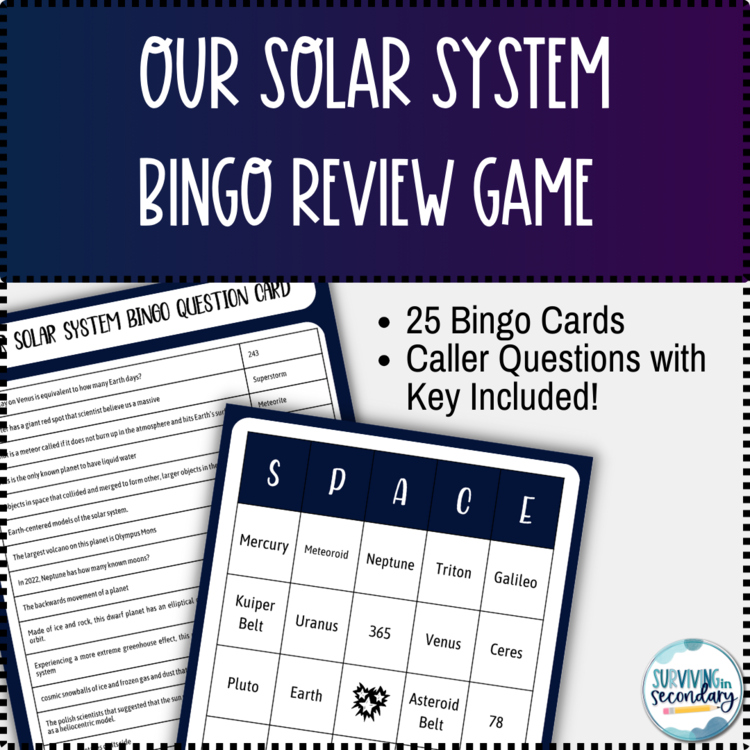 Our Solar System Bingo Review Game