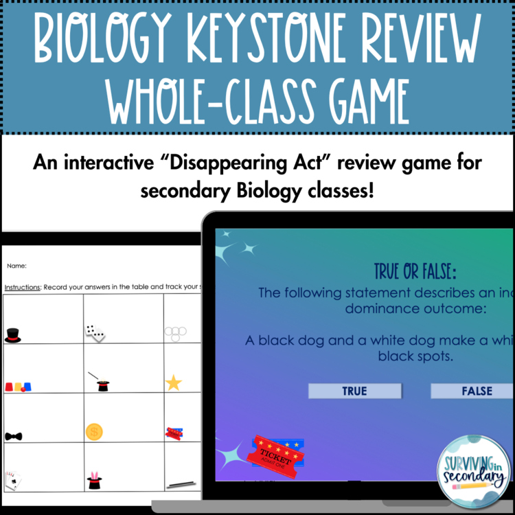 Biology Keystone Review Disappearing Act - Whole-Class Review Game
