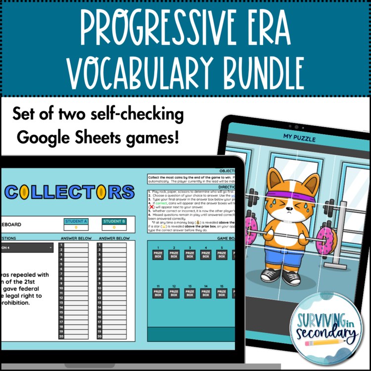 Progressive Era Vocab BUNDLE - Self-Checking Digital Review for U.S. History