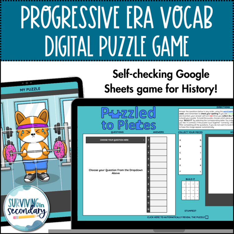 Progressive Era Vocabulary - Digital Self-Checking U.S. History Review Puzzle