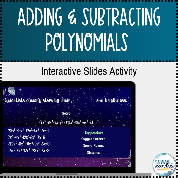 Adding and Subtracting Polynomials Digital Activity