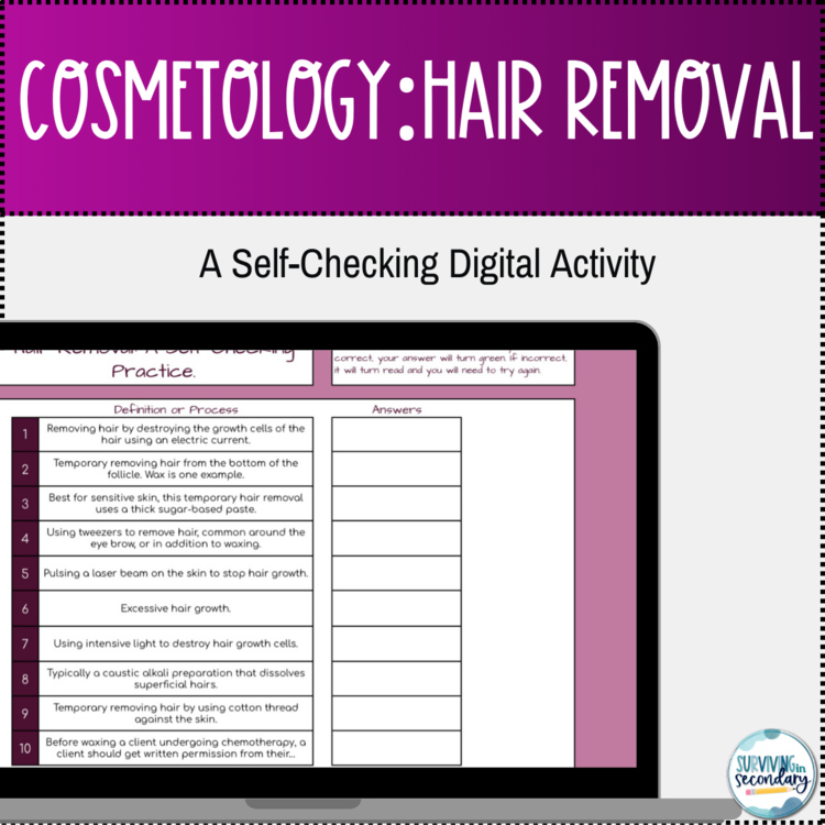Cosmetology Hair Removal Self-Checking Digital Resource Activity