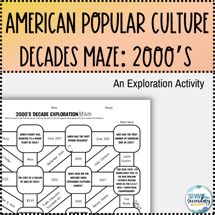 2000s Pop Culture Decade Exploration Maze - Perfect for Middle and High School