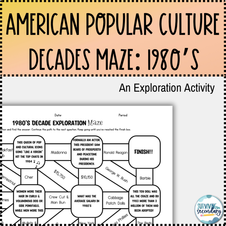 1980s Pop Culture Decade Exploration Maze - Perfect for Middle and High School