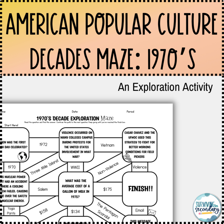 1970s Pop Culture Decade Exploration Maze - Perfect for Middle and High School