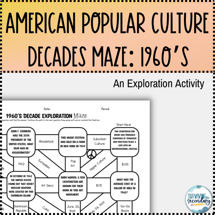 1960s Pop Culture Decade Exploration Maze - Perfect for Middle and High School