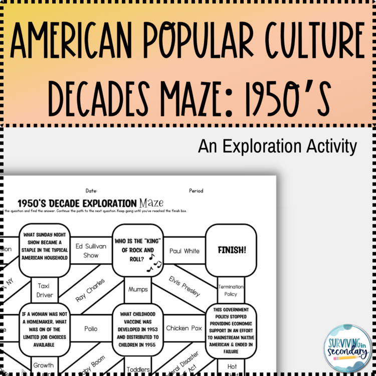 1950s Pop Culture Decade Exploration Maze - Perfect for Middle and High School
