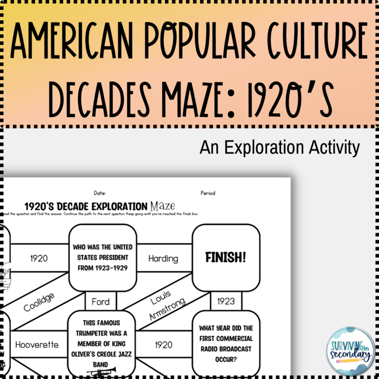 1920s Pop Culture Decade Exploration Maze - Perfect for Middle and High School