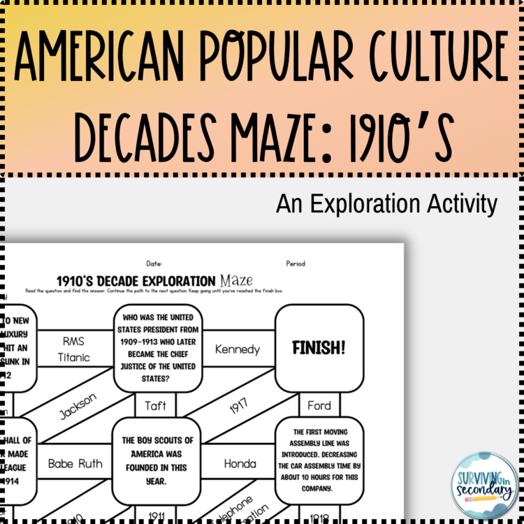 1910s Pop Culture Decade Exploration Maze - Perfect for Middle or High School