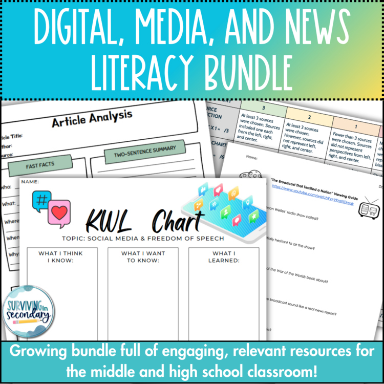 News Literacy, Media Literacy, and Digital Literacy Skills Growing Bundle