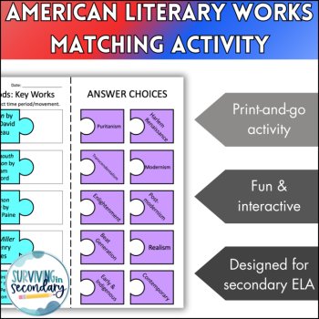 Major Works of American Literature Puzzle - No-Prep Cut & Paste Activity for ELA, image 2