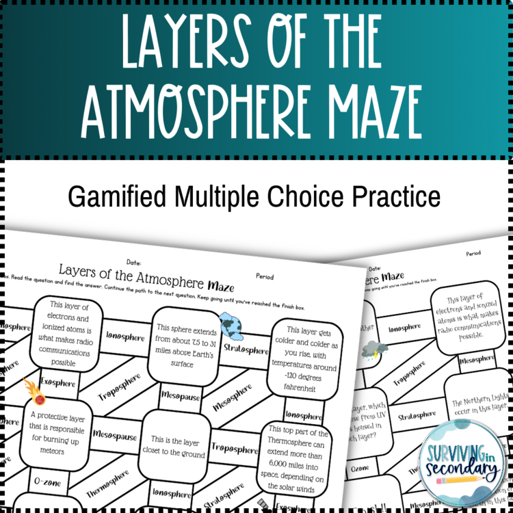 Layers of the Atmosphere Maze Worksheet | Earth Science Activity