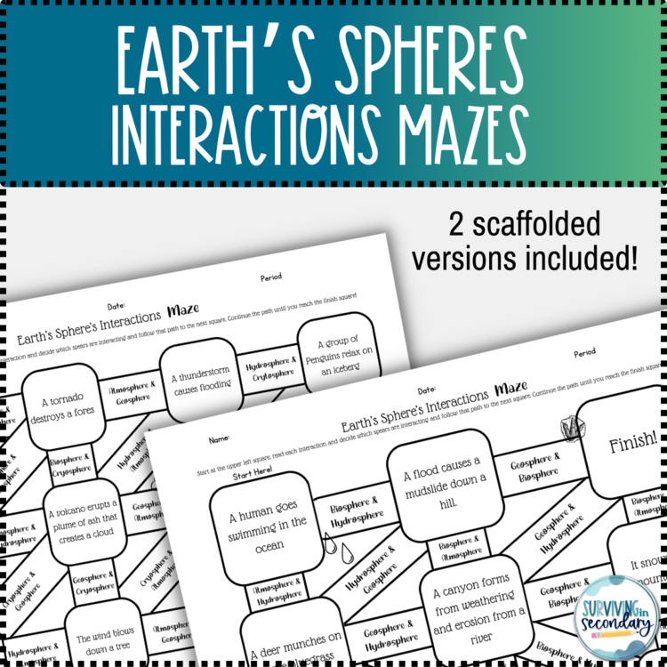 Earth’s Spheres Interactions Maze Worksheets
