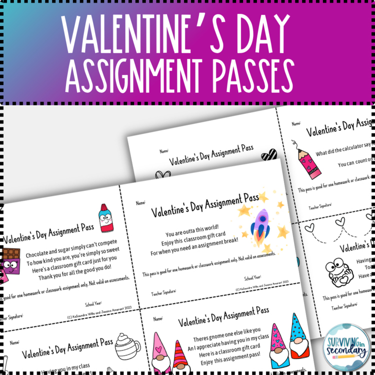 Valentine's Day Homework Assignment Passes!
