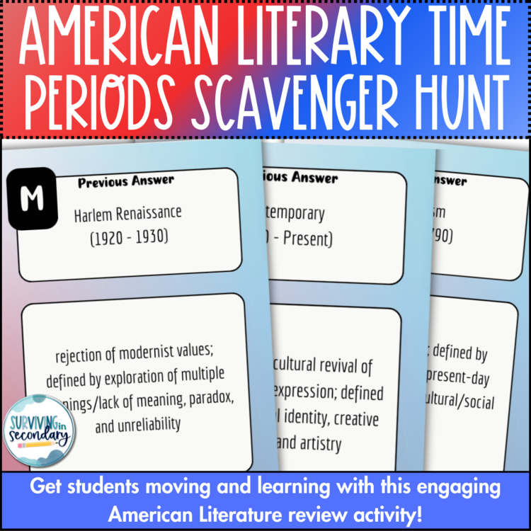 American Literary Movements Scavenger Hunt - Engaging Review of Time Periods!