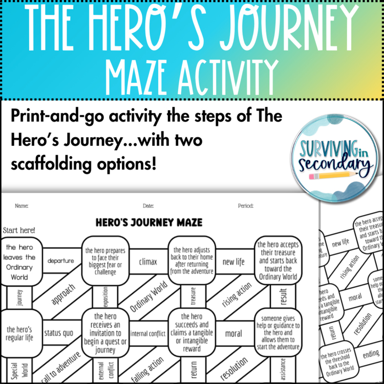 The Hero's Journey Vocabulary Maze - No Prep Review for Secondary ELA!