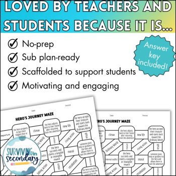 The Hero's Journey Vocabulary Maze - No Prep Review for Secondary ELA!, image 3